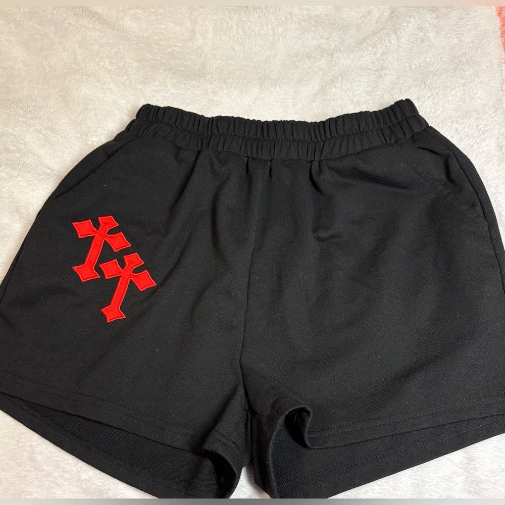 Black Women's Shorts with Red Cross Design